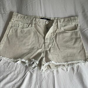 Hudson Jeans Cream Frayed Denim Shorts